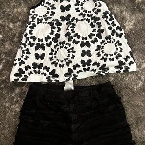 Black and White Butterfly Top with Black Ruffled Shorts